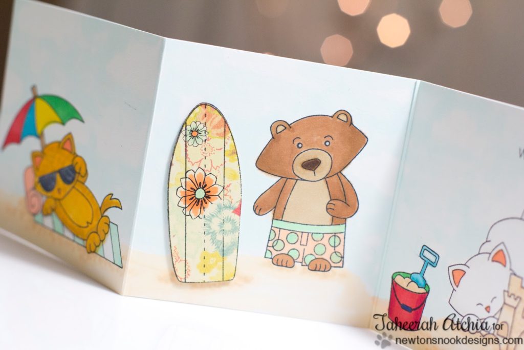 Critters Summer Vacation Wish You Were Here Card by Taheerah Atchia - bear with surfboard